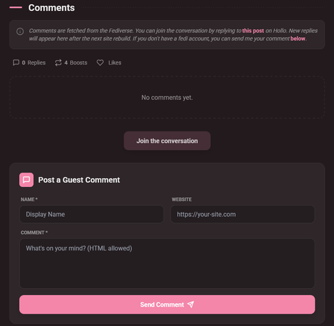 An image of a comments section with a form to enter a comment. 