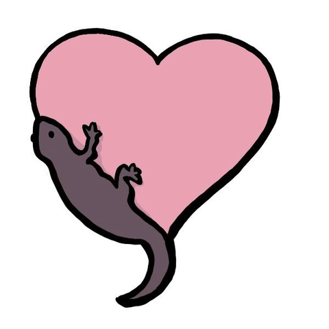 Same sticker of the pink heart with the salamander holding it on the left. There is no text on this one, the heart is filled with solid pink colour.