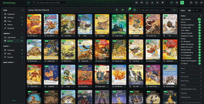 Screenshot of Grimmory with the Discworld books displayed.