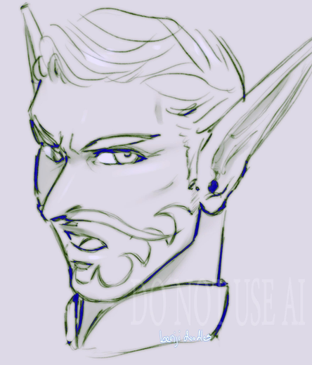 digital art sketch portrait of a mustachioed elf man