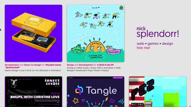Video of my portfolio site. It's a grid of screenshots of my projects, which animate on hover to show movement and interaction effects. It also shows my name and a link to "hire me!"