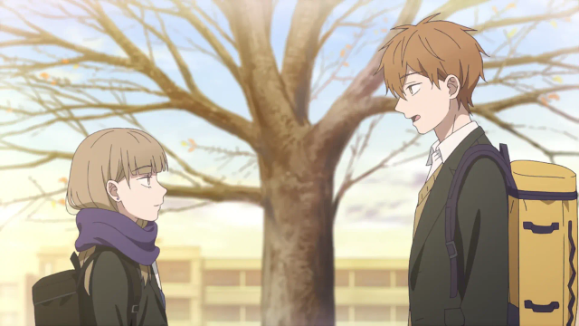 Koyun and Minato with school clothes on the street