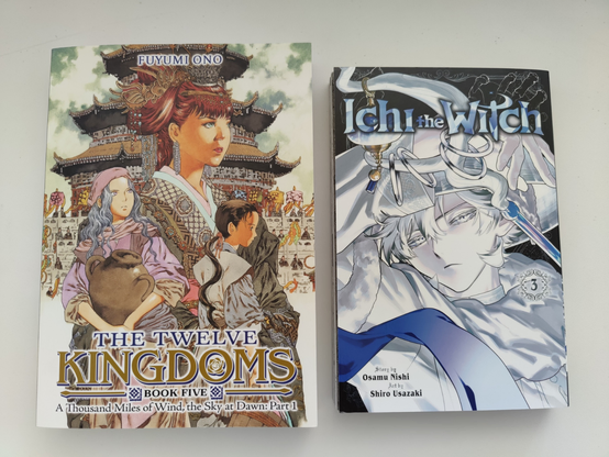 Two books: The Twelve Kingdoms Book 5 and Ichi the Witch volume 3
